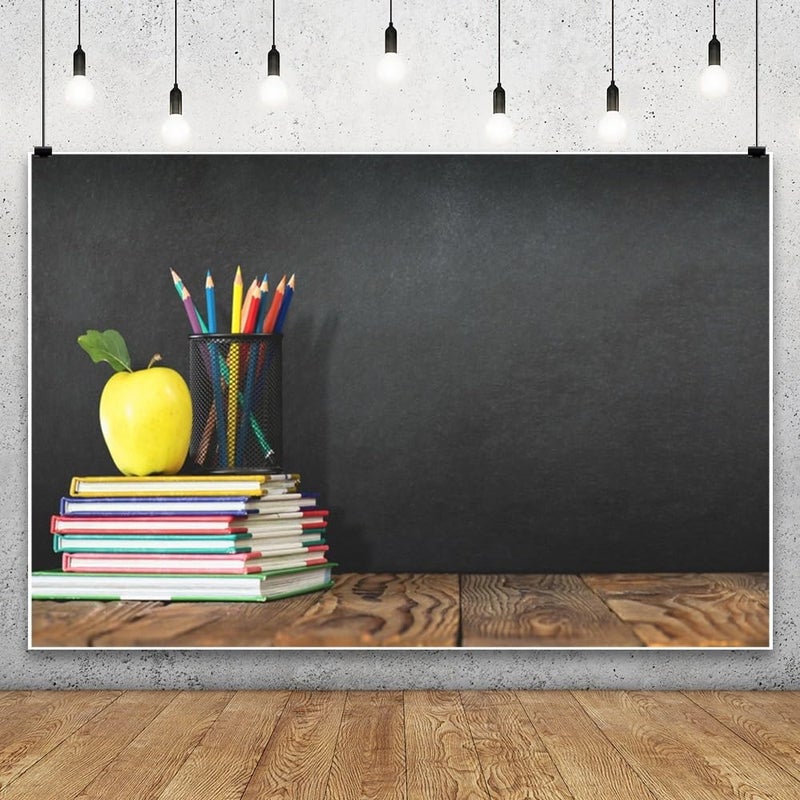 Leyiyi 10x8ft Welcome Back to School Backdrop School Season Old Classroom Banner Vintage Desk Blackboard Colored Pens Note Books Apple Photography Background Kids Portrait Studio Prop Vinyl Banner - Image 4